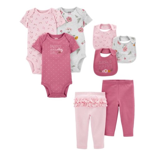 Carter's Child of Mine Baby Girls Short Sleeve Bodysuits, Pants, & Bibs Set, 8-Piece, Preemie-24 Months