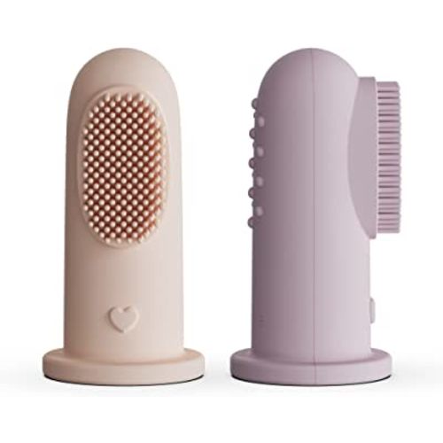 Moonkie Baby Toothbrush Finger Toothbrush Oral Cleaner Kit for 3 Months +, 2 Pcs (Blush/Pale Mauve)