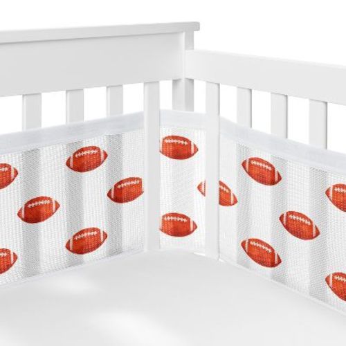 Sweet Jojo Designs + BreathableBaby Boy Breathable Mesh Crib Liner Baby Nursery Football Brown and White