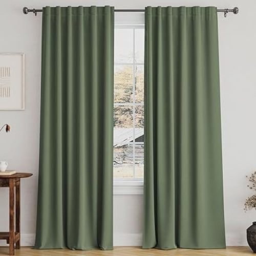 Turquoize Back Tab Curtains 84 Inches Long for Living Room Darkening Blackout Curtains Rod Pocket Back Tab Thermal Insulated Window Panel Drapes 2 Panels Drapes for Bedroom, 52W x 84L, Bronze Green