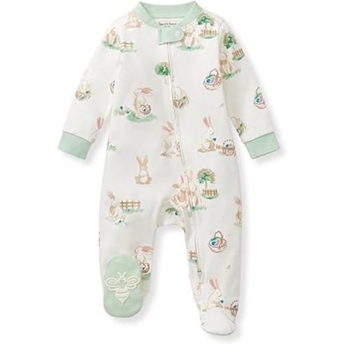 Burt's Bees Baby Boys Sleep and Play PJs, 100% Organic Cotton One-Piece Zip Front Romper Jumpsuit Pajamas