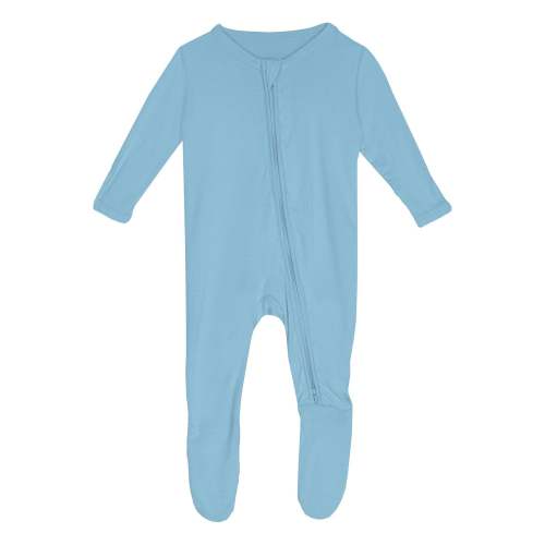 Footie with 2 Way Zipper in Seaside Blue
