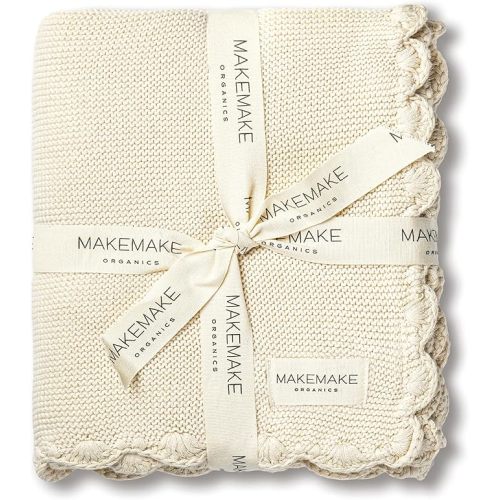MakeMake Organics GOTS Certified Organic Cotton Baby Blanket - Newborn Modern Knit, Breathable Unisex Stroller Blanket for Boys and Girls (30x40, Beige)