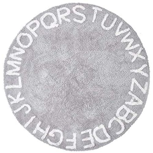 Wonder Space Handmade ABC Alphabet Kids Play Mat - Soft 100% Cotton Non-Slip Educational Letter Learning Nursery Rug, Ideal Indoor Room Floor Carpet Decorations (47 Inch, Grey)