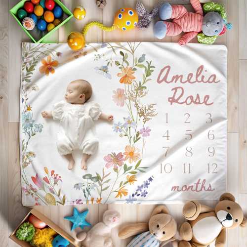 Personalized One Little Wildflower Baby First Year Milestone Newborn Monthly Growth Blanket Wildflower Baby Month Blanket Baby Age Blanket