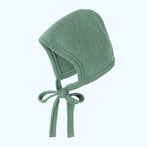 DISANA Knitted Baby Bonnet in Organic Merino Wool – Jade, Size 0