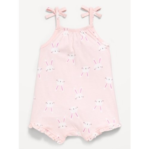 Printed Sleeveless Tie-Strap Romper for Baby