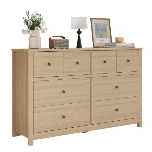 8 Drawer Dresser for Bedroom, Wide Top Chest, Spacious Wooden Storage Organizer, Contemporary Furniture for Bedroom Home Office