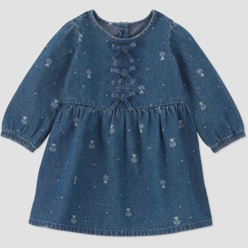 Carter's Just One You® Baby Girls' 2pc Long Sleeve Denim Floral Printed Dress and Bloomer Set - Blue 6M