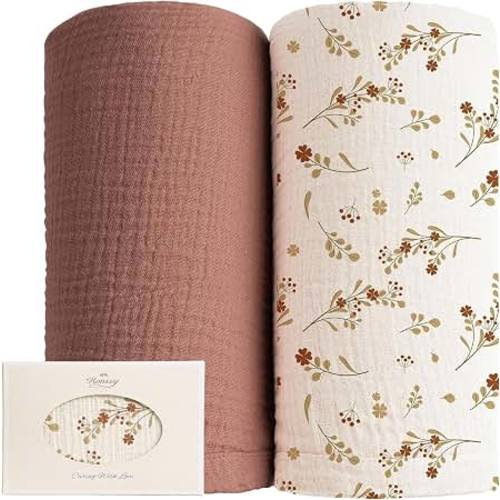 Amazon.com: Konssy Muslin Swaddle Blankets, 100% Cotton Receiving Blankets, 47"x 47" | 2 Pack, Ultra Soft & Lightweight, Perfect for Receiving & Swaddling, Newborn to Toddler, Boys & Girls (Chestnut,Posy)