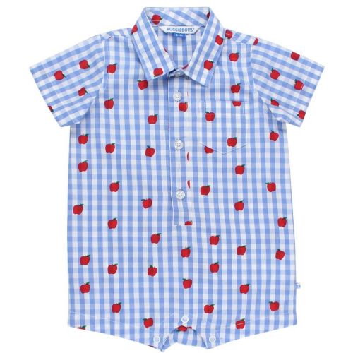 RuggedButts Baby Boys Woven Short Sleeve Button-Up Romper - Apple Orchard Classic Gingham, 0-3m