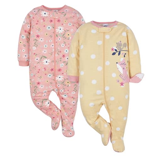 Gerber Baby Girls 2-Pack Sleep 'N Play (Foxy Cute, 0-3 Months)