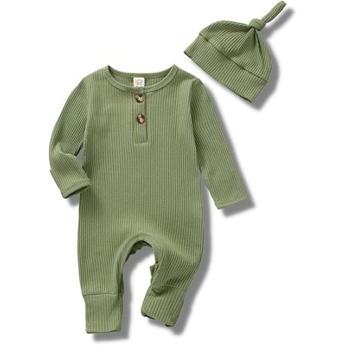 Newborn Baby Boy Girl Romper Clothes Infant Solid Ribbed Onesie Bodysuit Jumpsuit Outfits