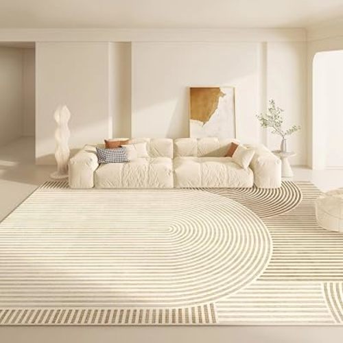 4'x6' Beige Cream Living Room Carpets Comfortable Soft Striped Decor Carpet Art Bedroom Non-Slip Rugs Machine Washable Velvet Rug