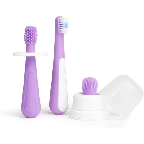Ubbi Grow with Me Toothbrush Training Set for Babies & Toddlers, Purple