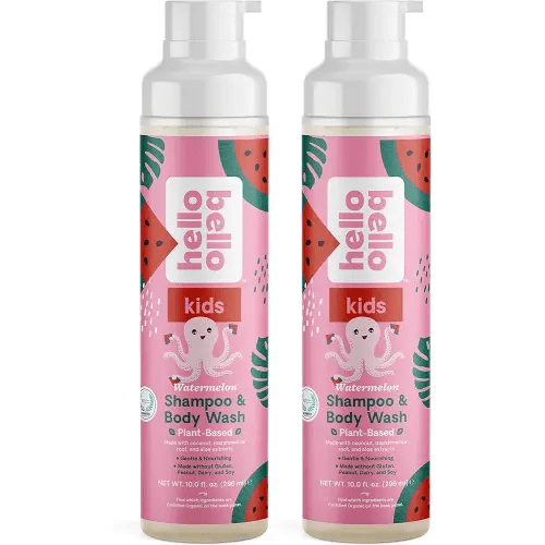 Hello Bello Kid's Shampoo & Body Wash I Tear Free, Hypoallergenic and Pediatrician Tested Moisturizing Plant Based Formula for Babies and Kids I Watermelon Scent I 20 FL Oz (2 Packs of 10oz)