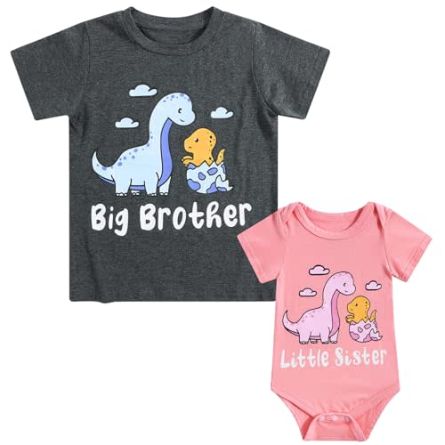 Funnycokid Big Brother Little Sister Matching Outfits Baby Girl Clothes Toddler Boys T-Shirt Announcement Gift