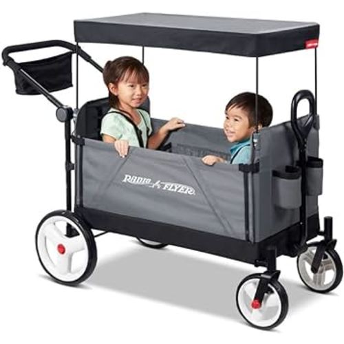 Radio Flyer City Luxe Stroll ‘N Wagon, Grey with Parent Caddy and Internal Storage Pockets, for 1+ Years (Amazon Exclusive)