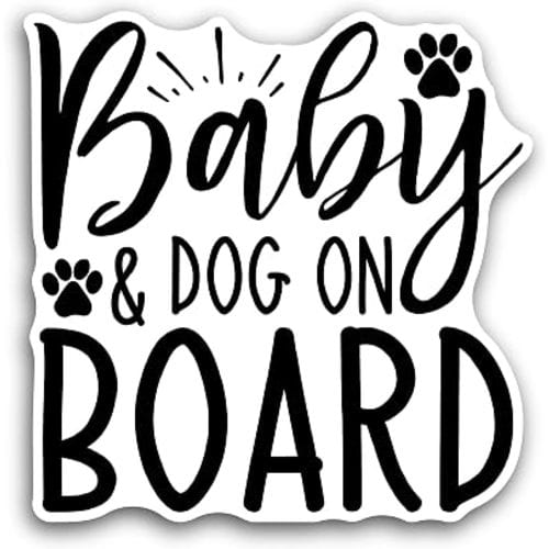 2 (Pieces) 3"" and 5"" Baby and Dog On Board Sticker, Waterproof Vinyl Decals for Many Purpose Like Cars, Trucks, Laptops, Phones, Windows and More, StickersNDecals-FBA-1589