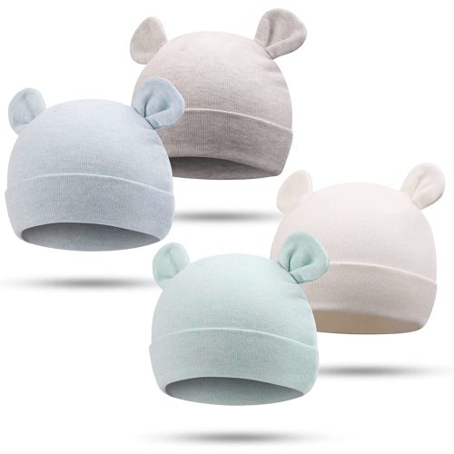 Bamery Newborn Baby Girls Hospital Hat Cute Bear Ear Cotton Baby Boy Beanie for 0-6Months - 0-6 Months - White+blue+gray+green
