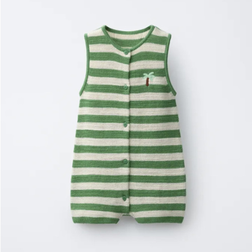 PALM KNIT ROMPER - Ecru / Green | 3-6M