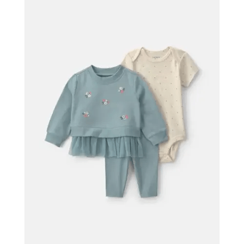 Baby Girl 3-Piece Floral French Terry Layering Set - Blue | Carter's