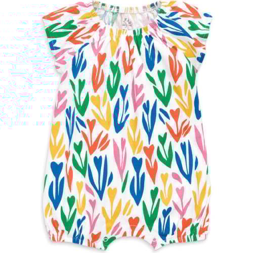 Baby Flutter Sleeve Shortie In Rainbow Tulip Fields, White Rainbow Tulips - Primary | Maisonette