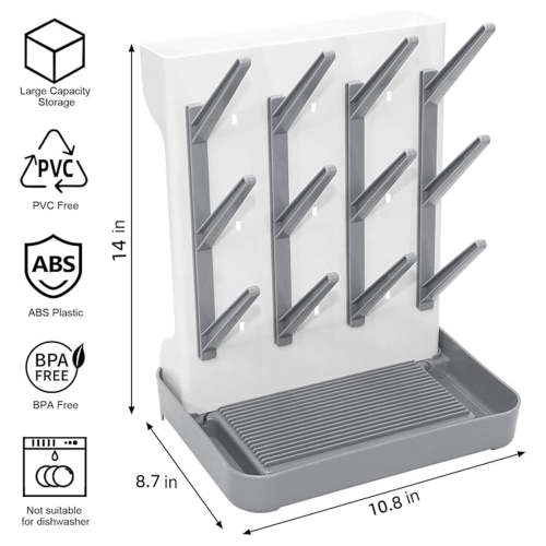 FASDUNT Baby Bottle Drying Rack Large Vertical Countertop Holder for 12 Bottles with Removable Drip Tray