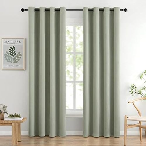 MIULEE Sage Green Blackout Bedroom Curtains Drapes 84 Inch Long 52"x84"