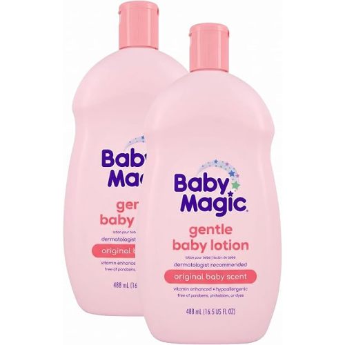 Baby Magic Gentle Baby Lotion, Vitamins & Aloe, Free of Parabens, Phthalates, Sulfates and Dyes, Camellia Oil & Marshmallow Root Original Scent, 16.5 Fl Oz (Pack of 2)