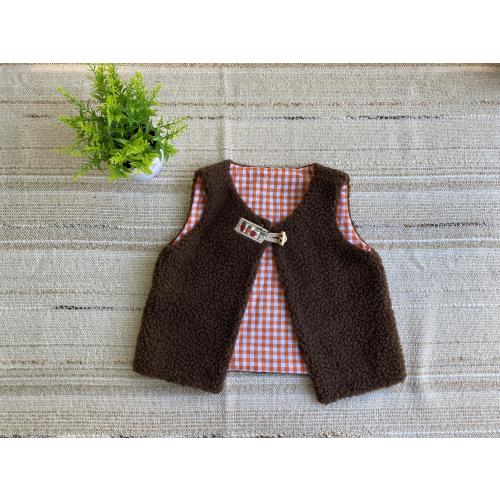 Vintage Patchwork Vest: 90s Brown Orange Check Print (9-12 Months)