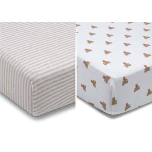 babyGap Tan Teddy Bears & Stripes 100% Organic Cotton Crib Sheets - 2 Pack