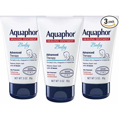 Aquaphor Baby Healing Ointment - Advanced Therapy for Chapped Cheeks and Diaper Rash - 3 oz. Tube (Pack of 3)