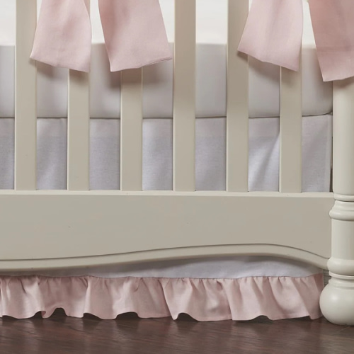 White Cotton Crib Skirt with Petal Pink Ruffle | Quality Crib Skirts | Liz and Roo