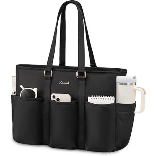 LOVEVOOK 17 Inch Laptop Tote Bag for Women Work, Teacher Tote Bag Nurse Bag, Professional Utility Computer Bag For Work/Travel/College/Daily, Large Purse Handbag With Trolley Sleeve & Large Cup Holder