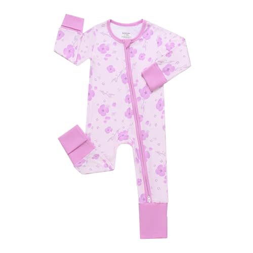 Bafeicao Bamboo Viscose Baby Pajamas, Ribbed 2-Way Zipper Pjs | Fold-Over Mittens, Non-Slip Soles, Convertible Sleepers for Baby Girl 0-18M