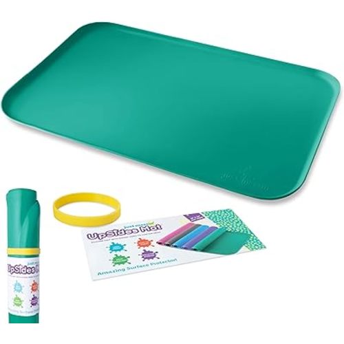 Just Messin’ Silicone Art Mat for Kids, Reusable Non-Slip Heat-Resistant Mat w Raised 0.6" Edges to Contain Mess & Protect Tables/Floors, Arts & Crafts, Resin, Legos, 16"x26", Green