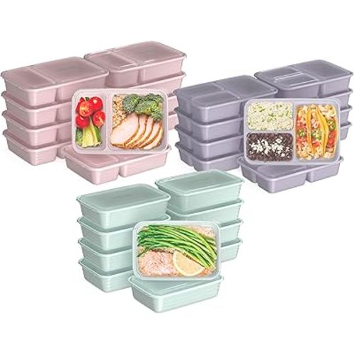 Bentgo Prep 60-Piece Meal Prep Kit - Reusable PFAS & BPA-Free Food Containers, 1-Compartment, 2-Compartment, & 3-Compartments - Microwave, Freezer, & Dishwasher Safe (Floral Pastels)