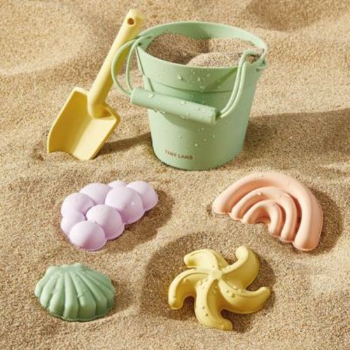 Tiny Land® Sand-Buddies Sand Toy Set - Silicone Beach and Sandbox Toys, Toddler Outdoor Play Sand Set - 6pc