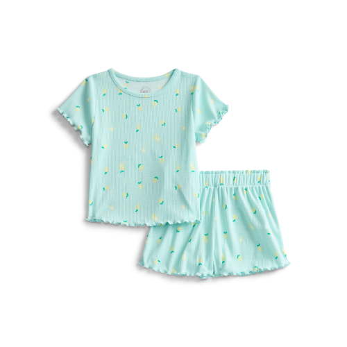 Wonder Nation Toddler Girl's Ribbed Print Tee and Shorts, 2-Piece Pajama Set, Sizes 12M-5T