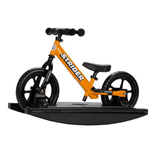 Strider 12” Sport Bike (Orange) + Rocking Base - Helps Teach Baby How to Ride a Balance Bicycle - for Kids 6 Months to 4 Years - Easy Assembly & Adjustments