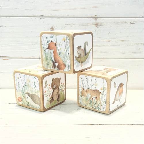 Woodland Animals Baby Blocks - Forest Animals Shower - Woodland Nursery - Yellow and Green Decor - Gender Neutral - 2 Inch Blocks