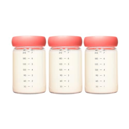 Boon Cache Glass Storage Bottles with Lids - 7 Oz - 3 Count | Leakproof Containers, For Breastmilk Baby Food Formula And Snacks, Freezer And Dishwasher Safe, Borosilicate Glass