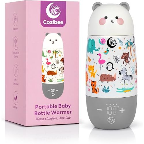 Cozibee Portable Baby Bottle Warmer – Cordless Travel Warmer, USB-C Fast Charging, 17oz Large Capacity, Precise Temp Control for Breast Milk & Formula, Rechargeable for On-The-Go Newborn Feeding