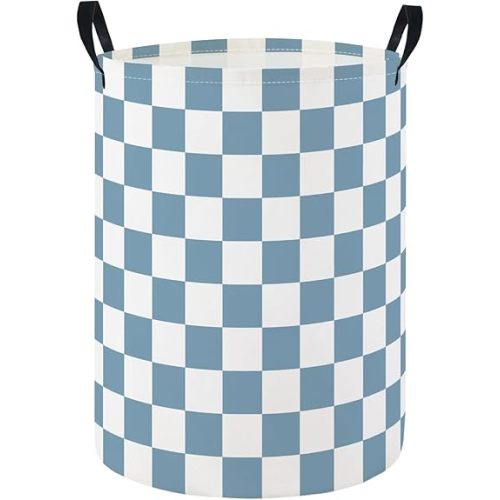 HIYAGON Baby Laundry Hamper Basket Baby Hamper for Nursery Boy and Girl Cute Kids Toys Storage Bin Organizer Boho Room Decor(Blue Checkered)