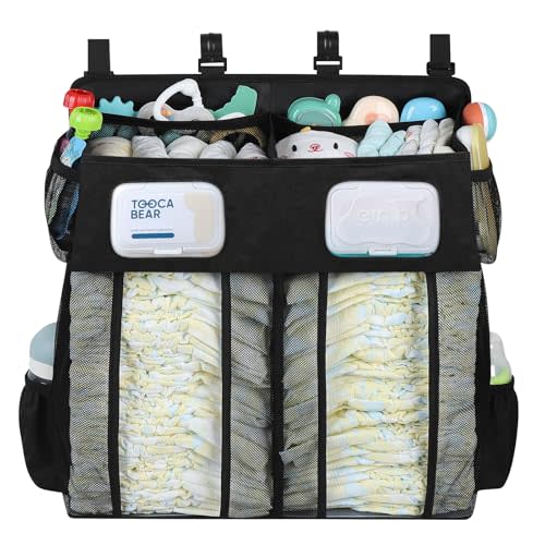 Accmor Changing Table Diaper Organizer, Hanging Diaper Caddy Organizer Stacker for Cribs Changing Table Playard Wall Baby Essentials Storage, Black