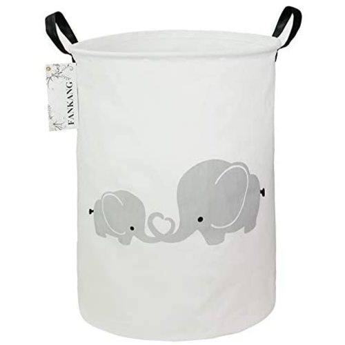 FANKANG Storage Basket, Nursery Hamper Canvas Laundry Basket Foldable with Waterproof PE Coating Large Storage Baskets for Kids Boys and Girls, Office, Bedroom, Clothes,Toys(Love Elephant)