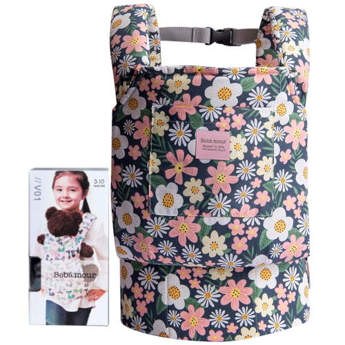 Bebamour Doll Carrier for Kids, Pretend Play Accessories, Reborn Baby Carrier (Green Flower)