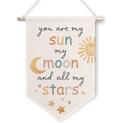 ChissNook Boho Sun Moon Star Nursery Canvas Banner, You Are My Sun Moon and All My Stars Hanging Pennant Banner Flags Wall Display, Nursery Wall Decor for Kids Boys Girls Room Bedroom Playroom