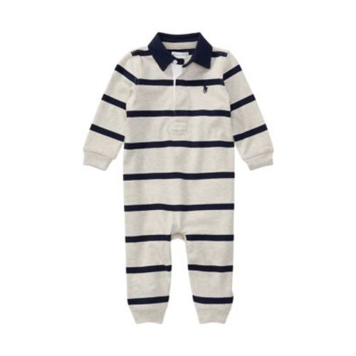 Baby Boys Striped Cotton Rugby Coveralls